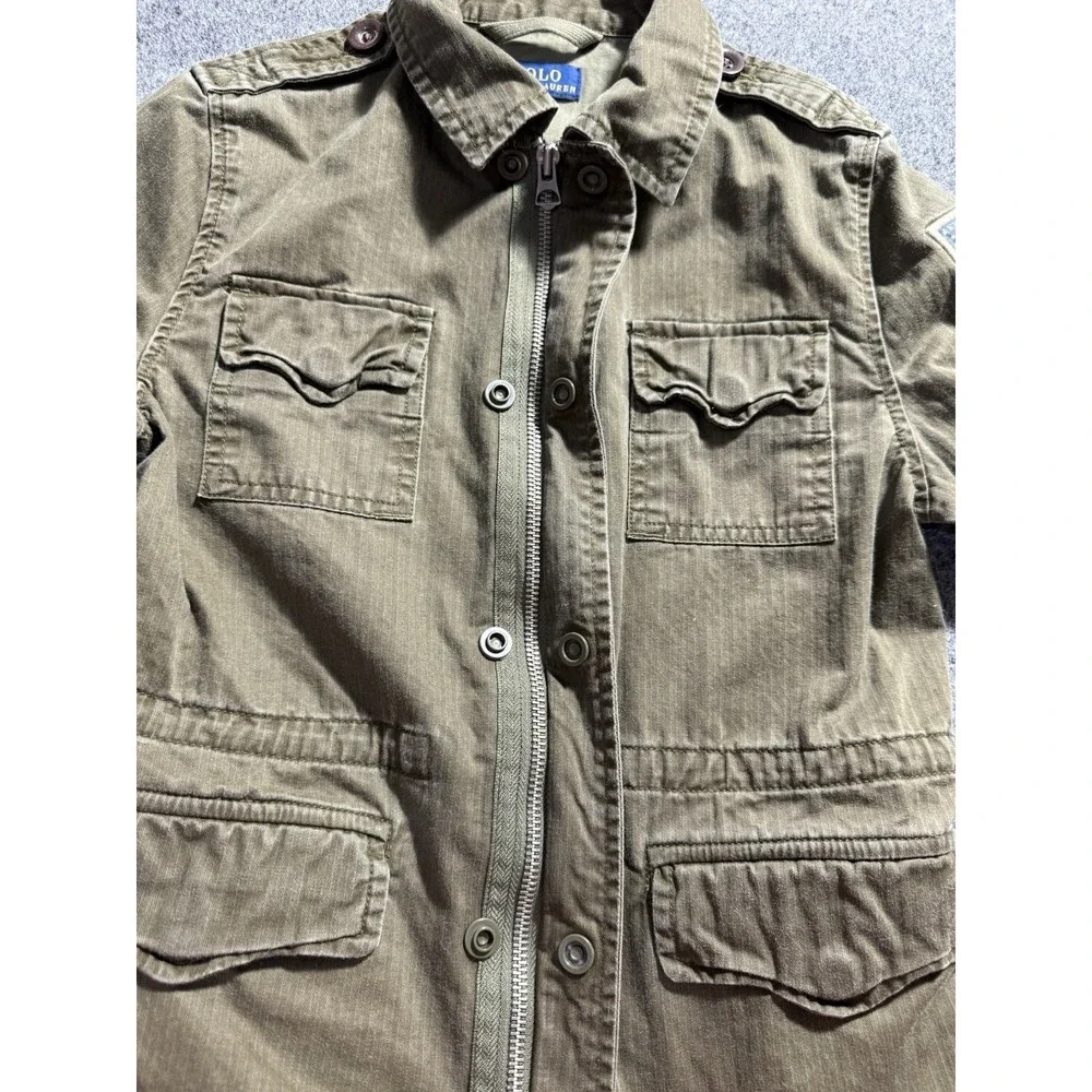 Polo Ralph Lauren Boys Kids Green Cotton Patch Field Coat Jacket Size 7 Military